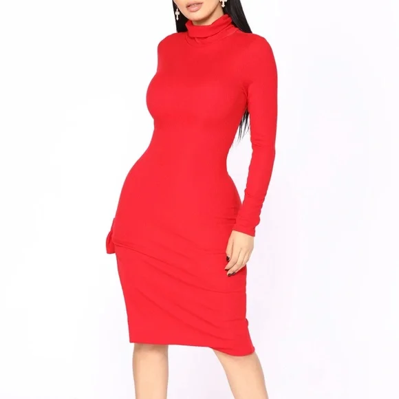 red turtleneck bodycon dress Fifteen Twenty Tasha Turtleneck Midi Dress Brick / M